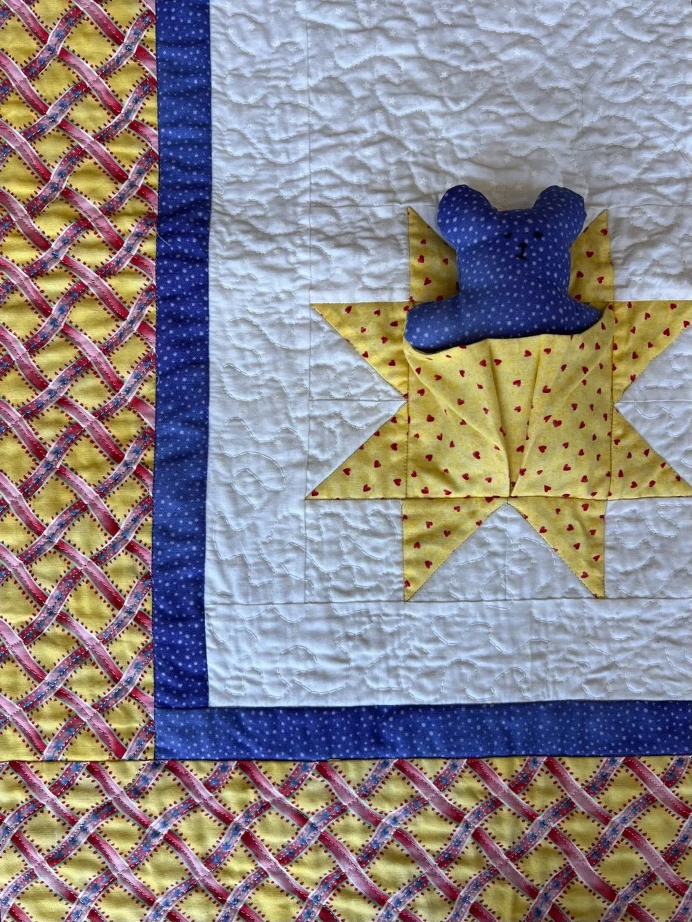 Handmade Baby Quilt Teddy Bear Star Pockets Quilt 53.5x38” Whimsy Nursery OOAK - Picture 4 of 9